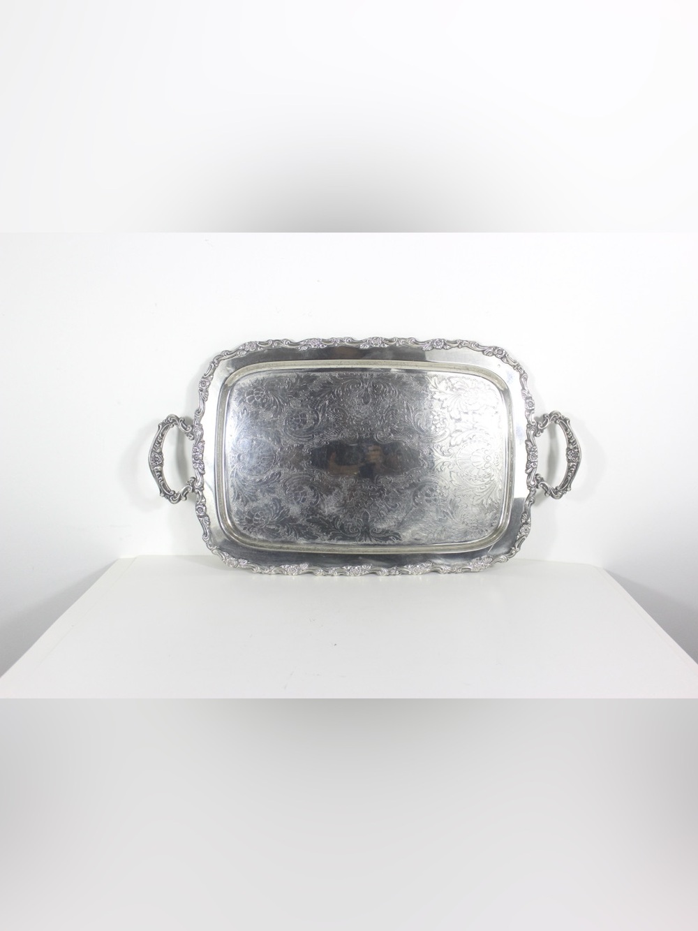 Extra Large Butler’s Tray Silver Plated Rectangular Platter Vintage Plate Ornate